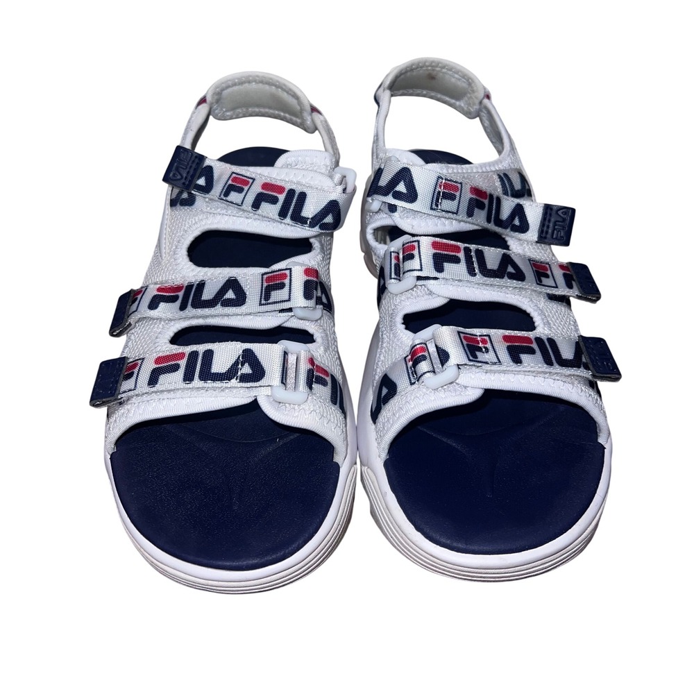 FILA Disruptor Sandal Kids Size 7 White Blue Red Adjustable Strap Sporty